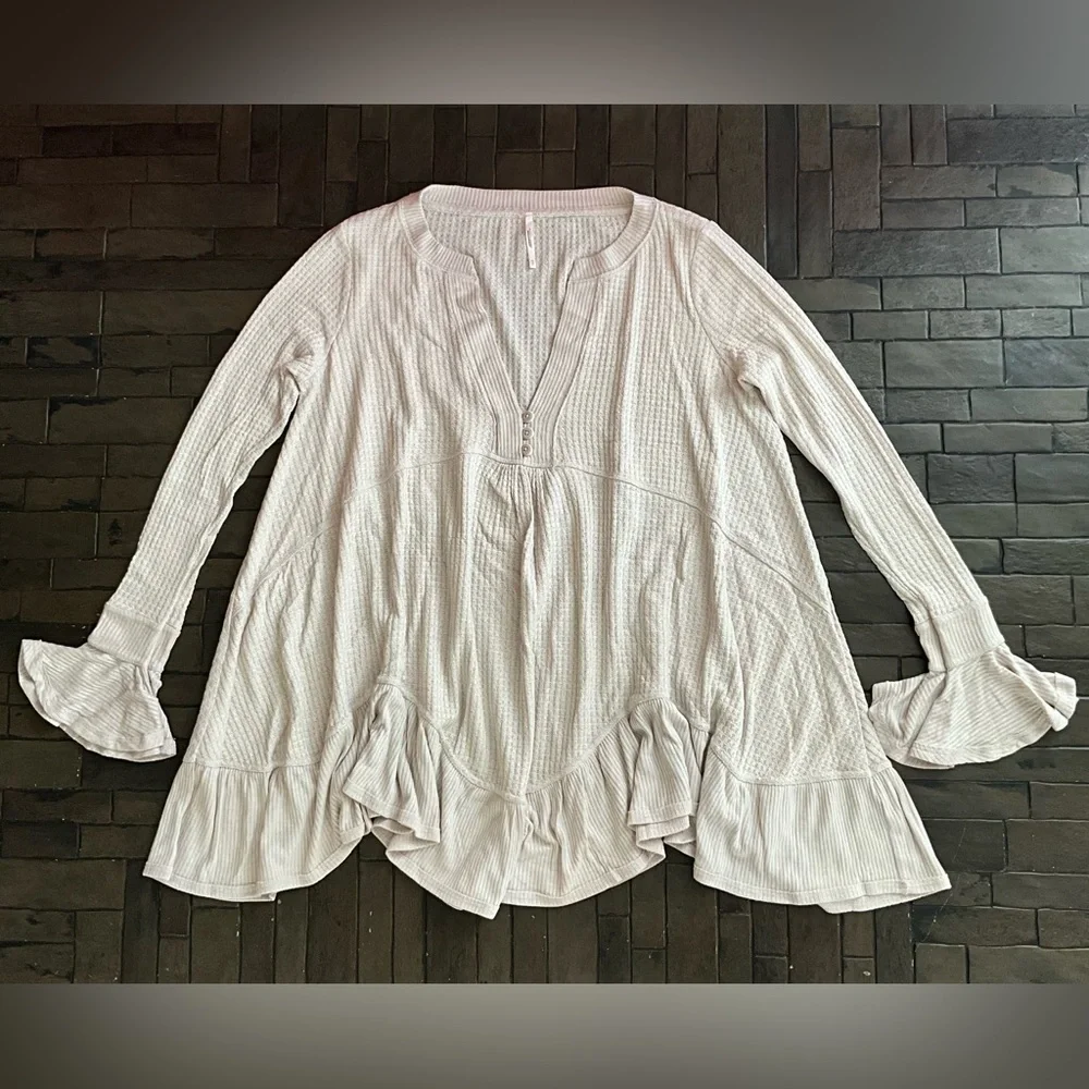 FREE PEOPLE OATMEAL OLIVIA HENLEY WAFFLE TUNIC TOP - Picture 6 of 9